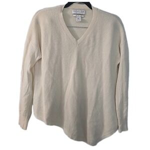 Rachel Zoe Ivory 100% Cashmere V-Neck Sweater Asymmetrical Hem Size Medium